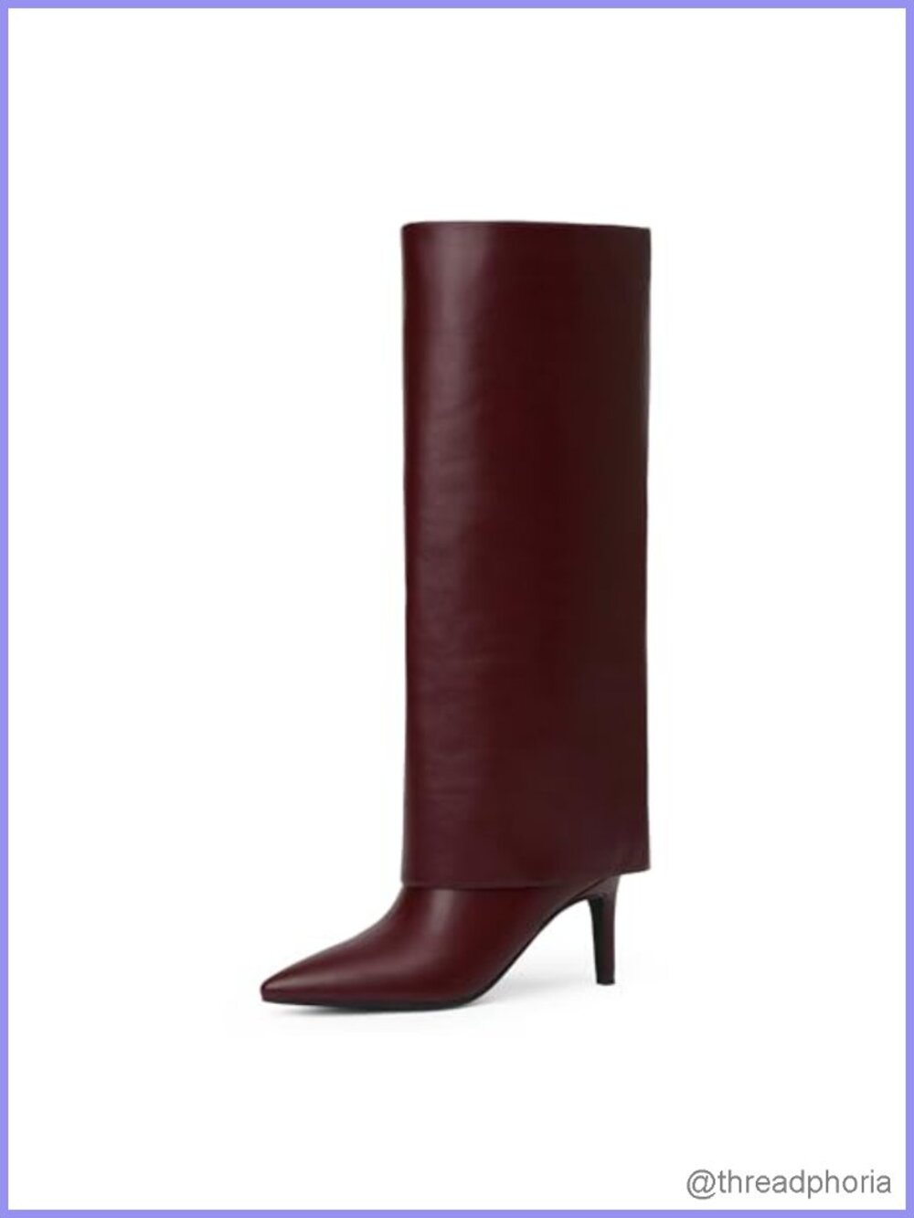 Fold Over Knee High Boots for Women Stiletto Heel Wide Calf Faux Leather with